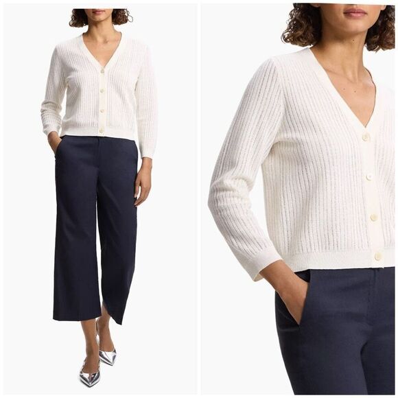 Stripe Linen Jacquard Cropped Cardigan - Picture 1 of 4